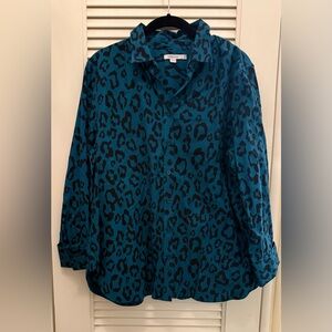 Chico's Teal and Black Animal Print Shirt size 2 US 12 NWT